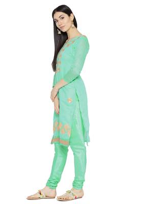 Turquoise Fancy Chanderi Silk Semi Stitched Salwar With Dupatta 2
