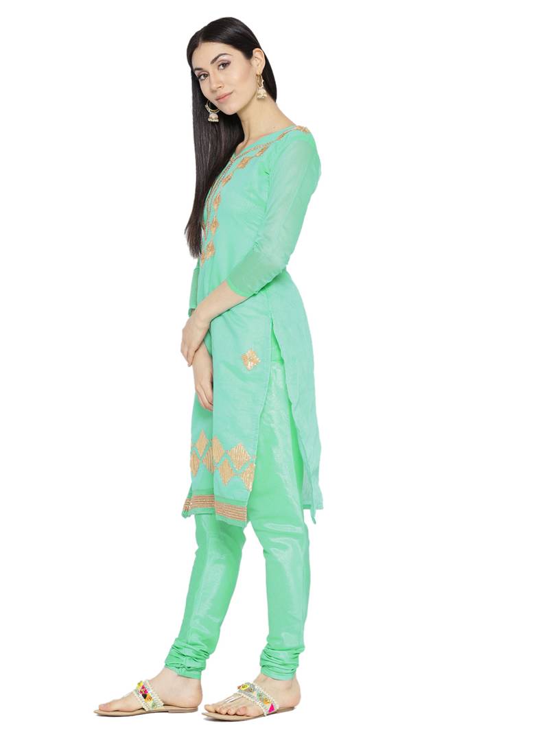 Turquoise Fancy Chanderi Silk Semi Stitched Salwar With Dupatta