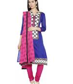 Navy Blue Fancy Cotton Semi Stitched Salwar With Dupatta