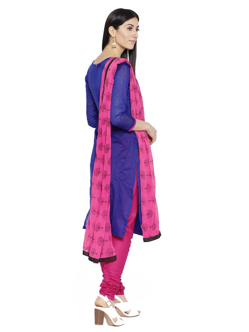 Navy Blue Fancy Cotton Semi Stitched Salwar With Dupatta