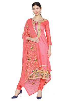 Pink Fancy Chanderi Silk Semi Stitched Salwar With Dupatta 1