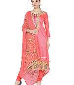Pink Fancy Chanderi Silk Semi Stitched Salwar With Dupatta