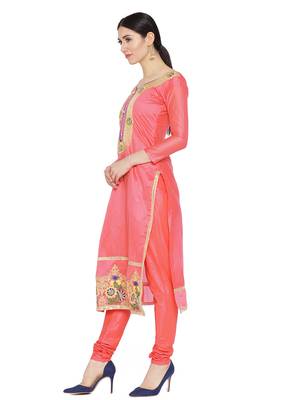 Pink Fancy Chanderi Silk Semi Stitched Salwar With Dupatta 2