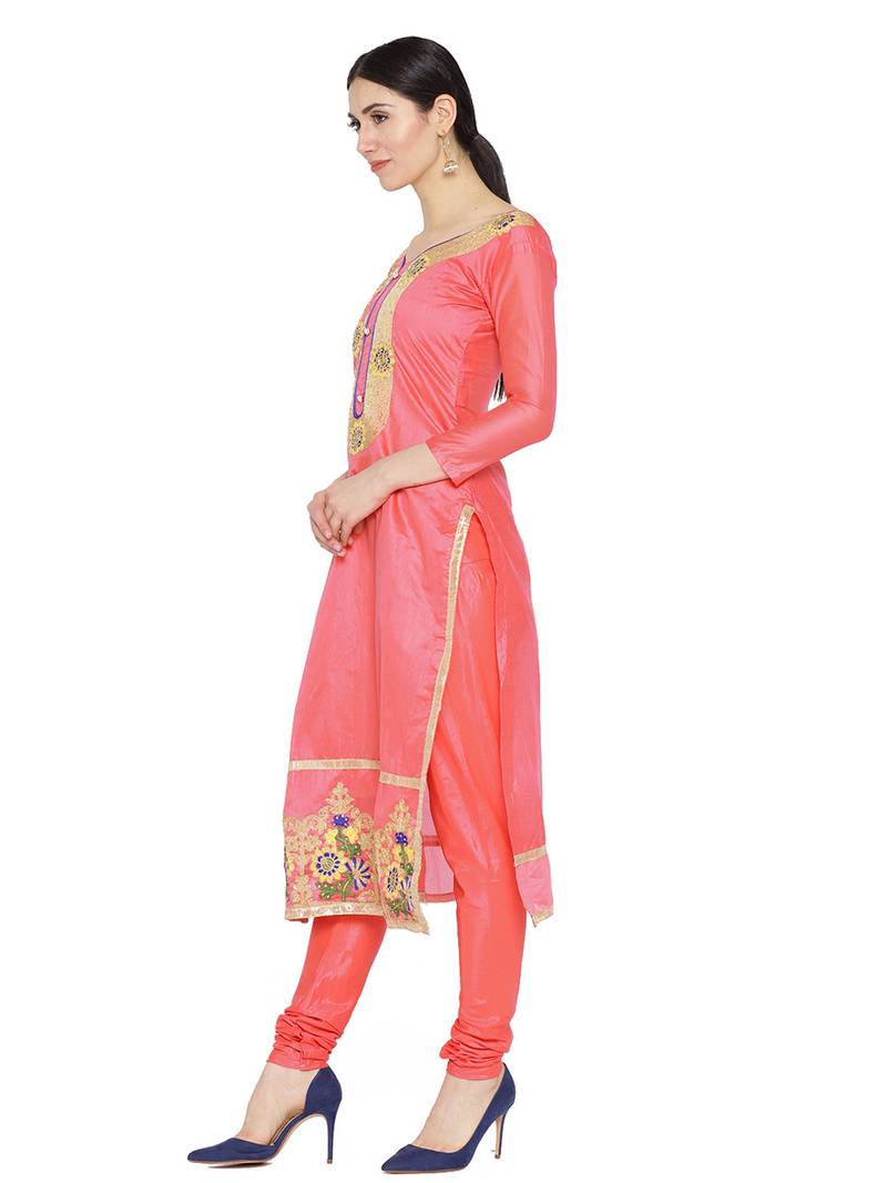 Pink Fancy Chanderi Silk Semi Stitched Salwar With Dupatta