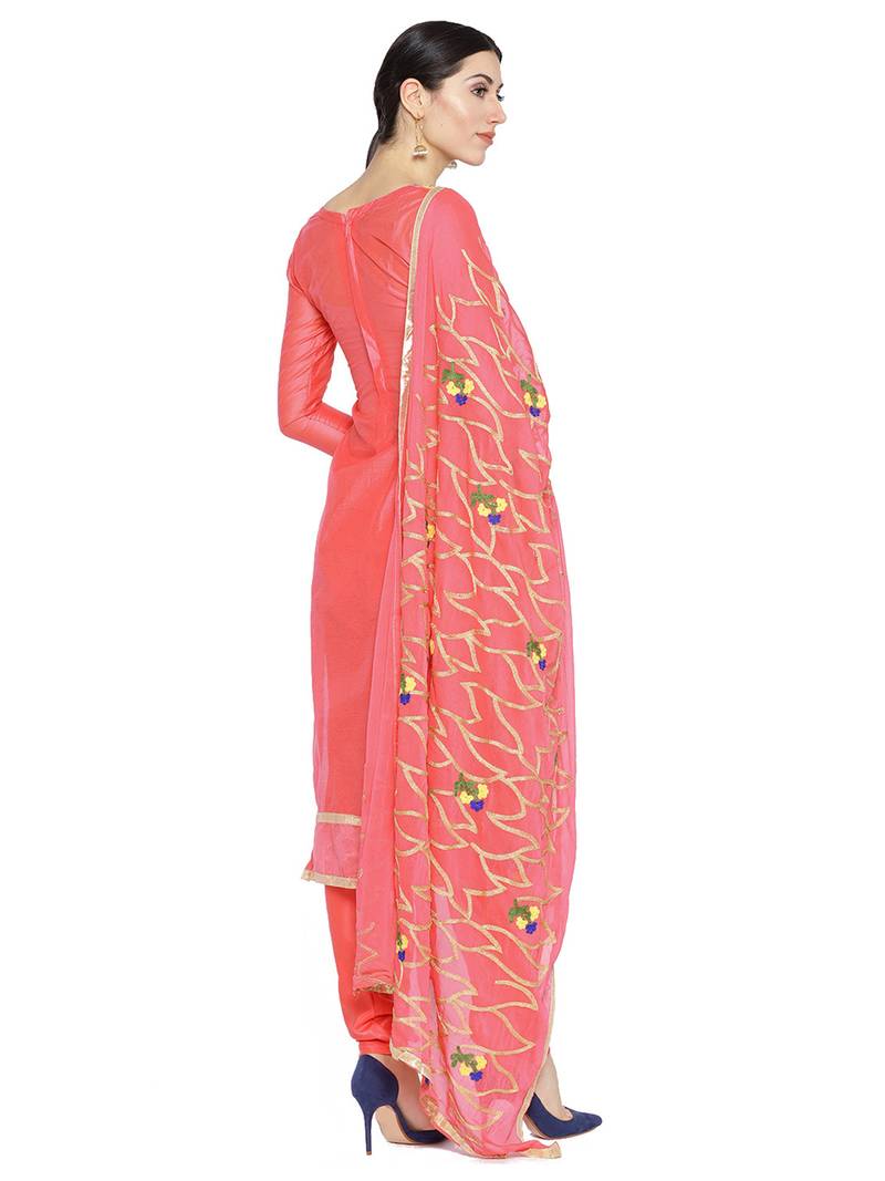 Pink Fancy Chanderi Silk Semi Stitched Salwar With Dupatta