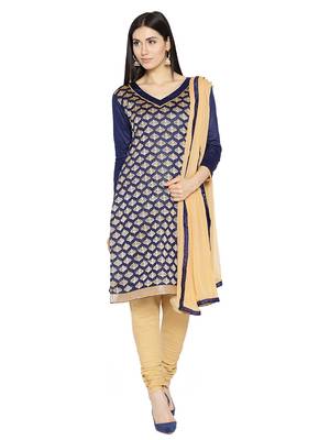Blue Fancy Chanderi Silk Semi Stitched Salwar With Dupatta 1