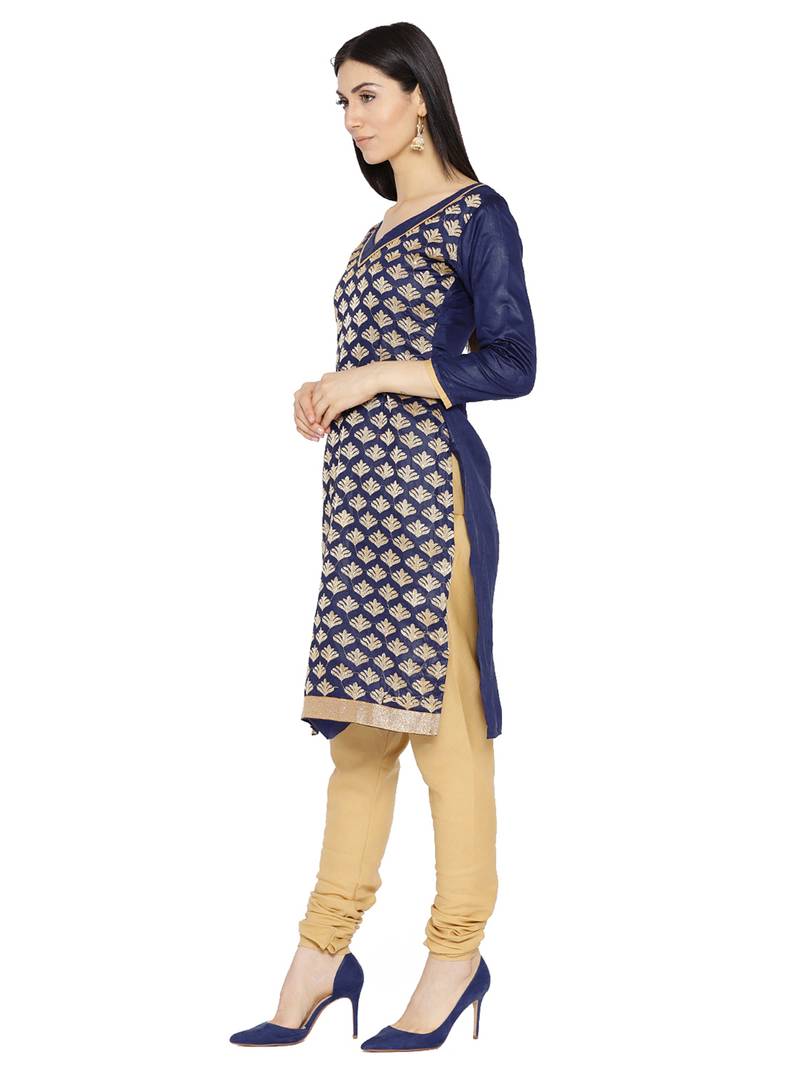 Blue Fancy Chanderi Silk Semi Stitched Salwar With Dupatta