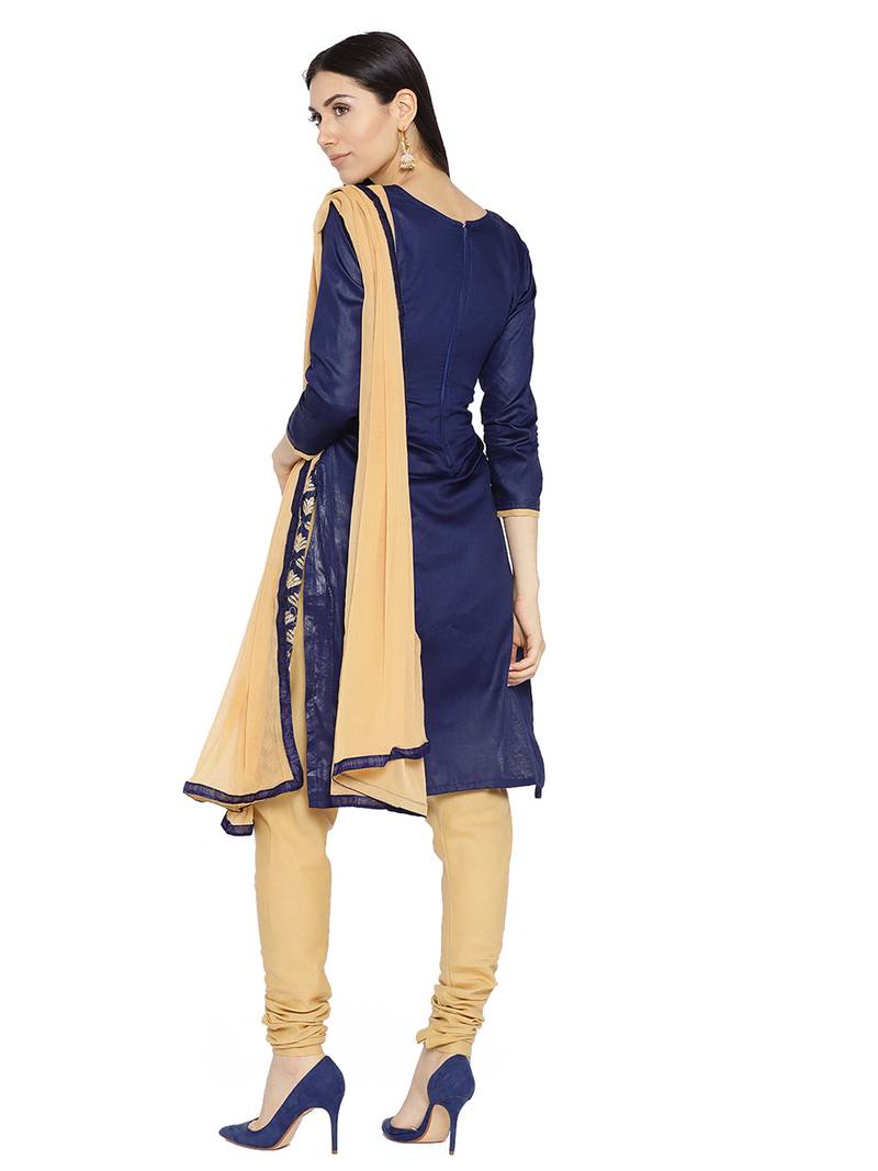 Blue Fancy Chanderi Silk Semi Stitched Salwar With Dupatta
