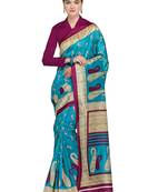 Purple Printed Silk Blend Saree With Blouse