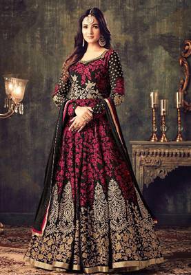 Red and black embroidered georgette Anarkali Suit 1