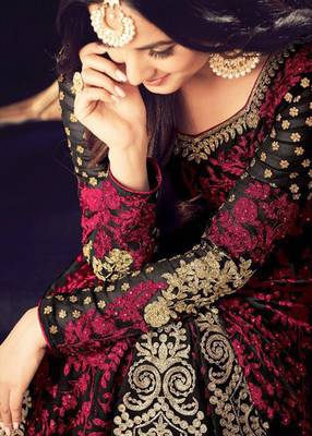 Red and black embroidered georgette Anarkali Suit 2