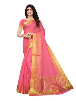 Peach Printed Cotton Silk Saree With Blouse 1