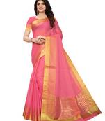Peach Printed Cotton Silk Saree With Blouse