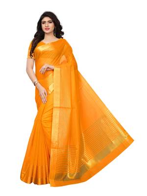 Yellow Printed Cotton Silk Saree With Blouse 1