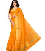 Yellow Printed Cotton Silk Saree With Blouse
