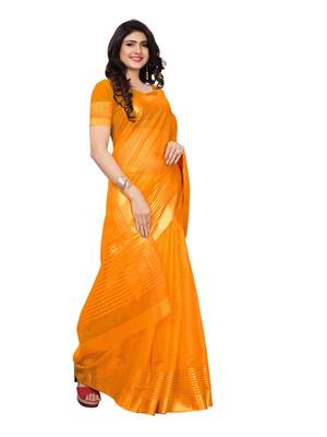 Yellow Printed Cotton Silk Saree With Blouse 3