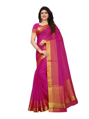 Pink Printed Cotton Silk Saree With Blouse 1