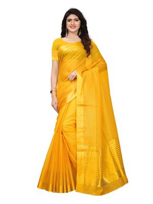 Yellow Printed Cotton Silk Saree With Blouse 1
