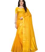 Yellow Printed Cotton Silk Saree With Blouse