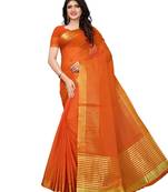 Orange Printed Cotton Silk Saree With Blouse