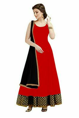Red Embroidered Georgette Semi Stitched Salwar With Dupatta 1