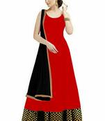 Red Embroidered Georgette Semi Stitched Salwar With Dupatta