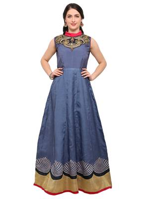 Grey Stone Art Silk Semi Stitched Salwar With Dupatta 1