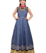 Grey Stone Art Silk Semi Stitched Salwar With Dupatta