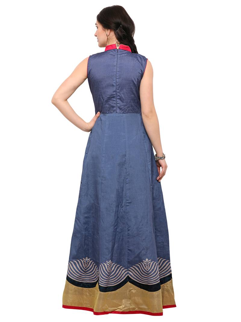 Grey Stone Art Silk Semi Stitched Salwar With Dupatta