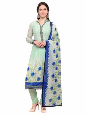 Green Stone Crepe Semi Stitched Salwar With Dupatta 1