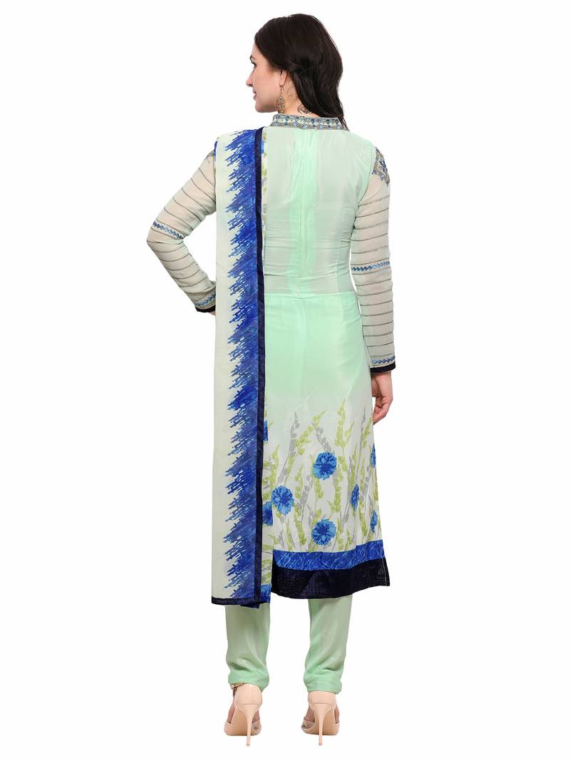 Green Stone Crepe Semi Stitched Salwar With Dupatta