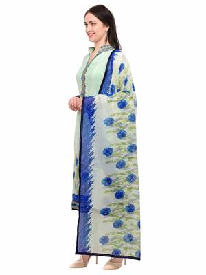 Green Stone Crepe Semi Stitched Salwar With Dupatta 3
