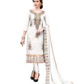 Off- White  Thread Embroidery Chanderi Unstitched Kameez  With Dupatta