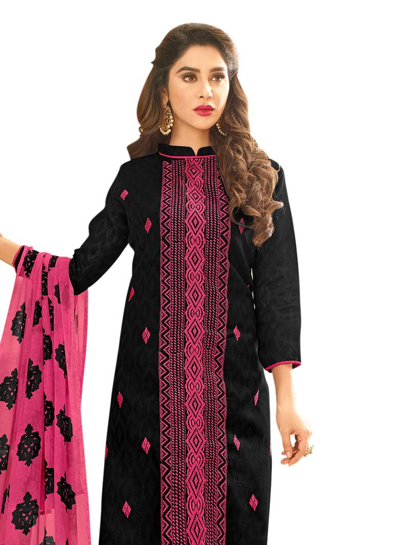 Light fenugreek yellow original wax batik dyed premium satin cotton unstitched salwar material, thread& sequins work on yoke(lining optional)black batik dyed cotton bottom, batik dyed pure mul cotton full length dupatta. CODE JA250907 main image 0