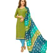 Green Thread Embroidery Cotton Unstitched Salwar With Dupatta