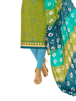 Green Thread Embroidery Cotton Unstitched Salwar With Dupatta 2