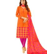 Orange Thread Embroidery Cotton Unstitched Salwar With Dupatta