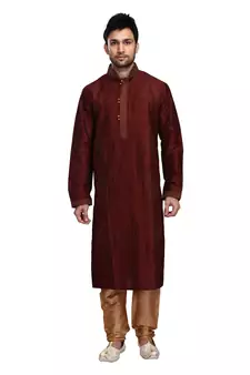 Maroon Intricately Designed Pintucked Kurta With Gundi Buttons On The Placket