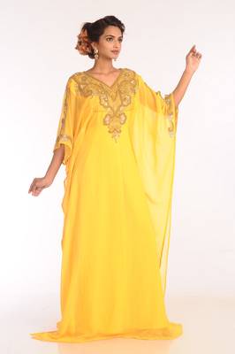 Yellow Embroidered Georgette Islamic Kaftans With Zari Work 1