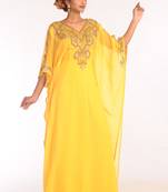 Yellow Embroidered Georgette Islamic Kaftans With Zari Work