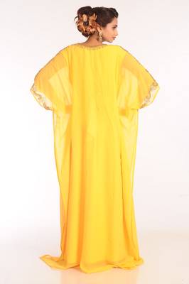 Yellow Embroidered Georgette Islamic Kaftans With Zari Work 3