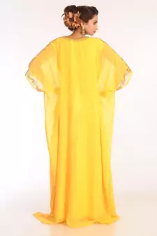 Yellow Embroidered Georgette Islamic Kaftans With Zari Work