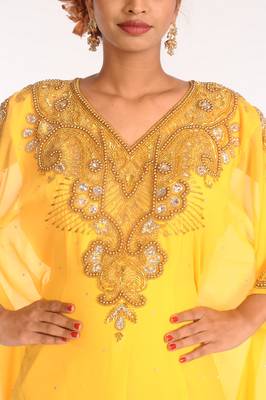 Yellow Embroidered Georgette Islamic Kaftans With Zari Work 5