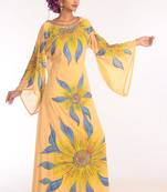 Yellow Embroidered Georgette Islamic Kaftans With Zari Work