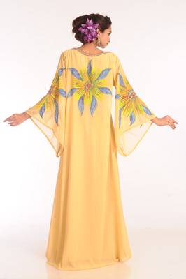 Yellow Embroidered Georgette Islamic Kaftans With Zari Work 2