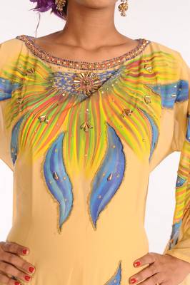 Yellow Embroidered Georgette Islamic Kaftans With Zari Work 4