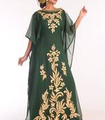 Green Embroidered Georgette Islamic Kaftans With Zari Work