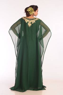 Green Embroidered Georgette Islamic Kaftans With Zari Work 3