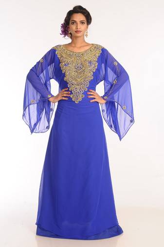 Blu Embroidered Georgette Islamic Kaftans With Zari Work