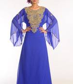 Blu Embroidered Georgette Islamic Kaftans With Zari Work